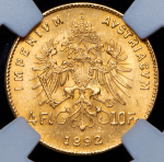 4 флорина - 10 франков 1892 (Австрия) (в слабе)