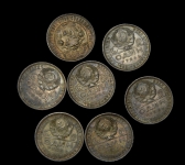 Набор из 7 советских серебряных монет: 1 рубль