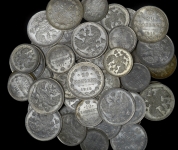 Набор разменных серебряных монет Российской Империи в высокой сохранности 57 шт