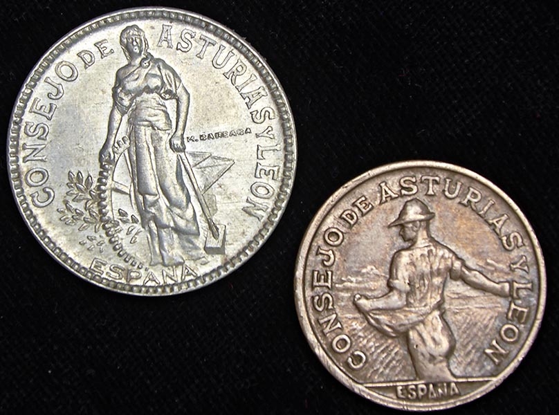 Набор из 2-х монет 1937 ("Гражданская война"  Астурия и Леон  Испания)