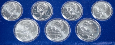 Набор из 7-и сер  монет "Олимпиада-80" (Нац спорт)