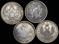 Набор из 4-х монет: 25 копеек 1827-1858