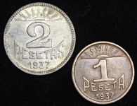 Набор из 2-х монет 1937 ("Гражданская война"  Астурия и Леон  Испания)