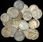 Набор из 25-ти серебряных монет 10  15 и 20 копеек