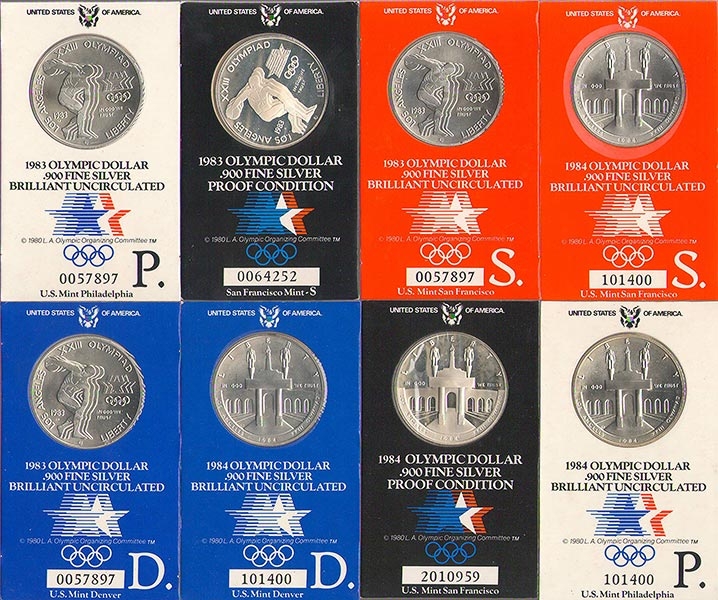 Набор из 8-и серебряных долларов "Олимпиада 1984" (США)
