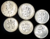 Набор из 6-ти серебряных памятных монет 1964-72 (Чехословакия)