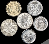 Набор из 6-ти серебряных монет (страны Европы)