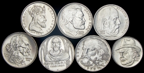 Набор из 7-и серебряных монет 100 крон "Выдающиеся личности" 1971-82 (Чехословакия)