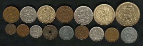 Набор из 16-ти монет XX в  (Финляндия)
