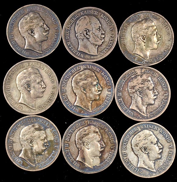 Набор из 9-ти монет 5 марок (Пруссия)