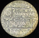 10 марок 1970 "100 лет со дня рождения президента Юхо Паасикиви" (Финляндия) (с сертификатом)