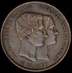 10 сентимов 1853 "Свадьба герцога и герцогини Брабант" (Бельгия)