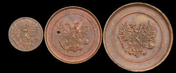 Набор из 3-х медных монет 1917 года (Финляндия)