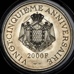 2000 франков 1974 "25-летие правления князя Ренье III" (Монако)