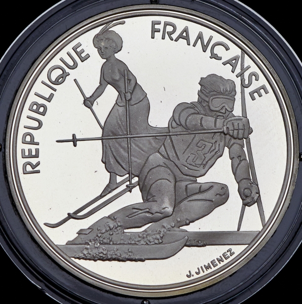 100 франков 1990 "XVI зимние Олимпийские игры в Альбервиле: Слалом" (Франция)