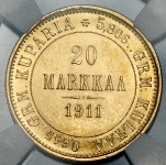 20 марок 1911 (Финляндия) (в слабе)