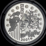 Медаль "Введение евро: 1 евро = 6 55957 франков" 2001 (Франция)