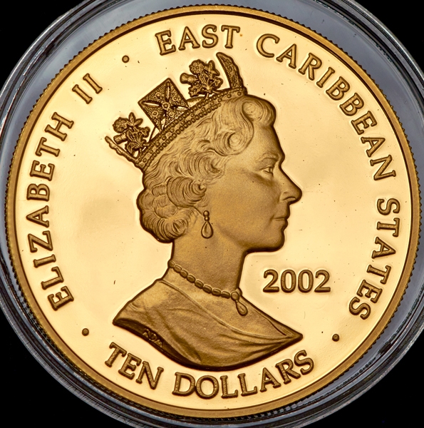 10 долларов 2002 "Золотой юбилей правления: Георг III" (Восточно-Карибские государства)