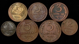 Набор из 7-ми медных монет 1924