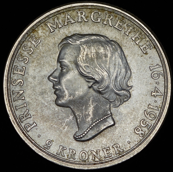 2 кроны 1958 "18 лет Принцессе Маргрете" (Дания)