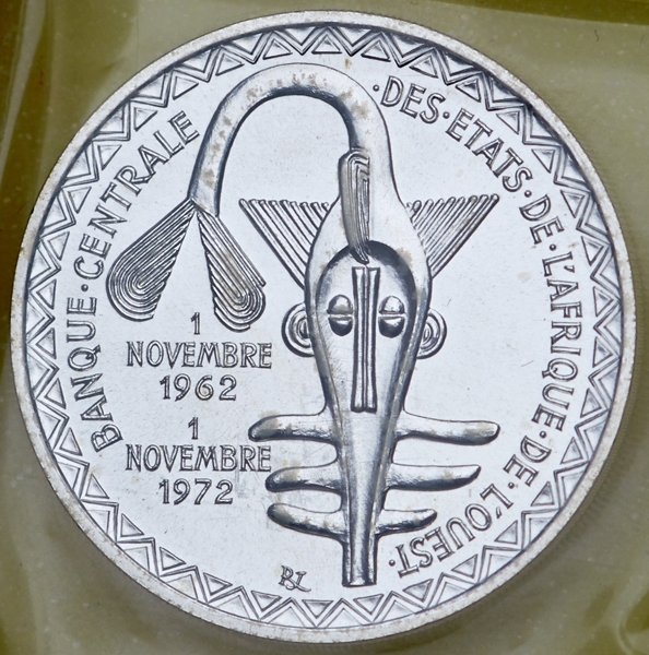 500 франков 1972 "10 лет валютному союзу" (в п/у) (Западная Африка)