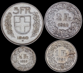 Набор из 4-х сер. монет (Швейцария)
