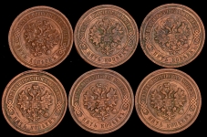 Набор из 6-ти медных монет 5 копеек 1911