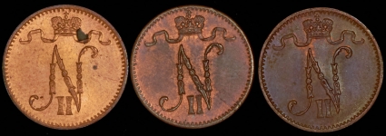 Набор из 3-х медный монет 1 пенни (Финляндия)