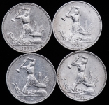 Набор из 4-х серебрянных монет Полтинник 1924