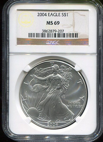 1 доллар 2004 "Американский серебряный орел" (США) (в слабе)