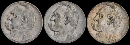 Набор из 3-х сер  монет 5 злотых 1934-36 (Польша)