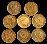 Набор из 8-ми монет 1 копейка СССР