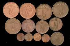 Набор из 13-ти медных монет (Финляндия)