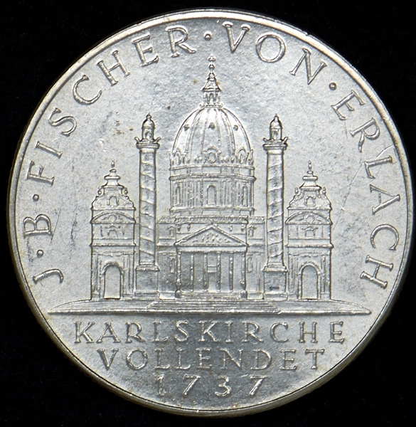2 шиллинга 1937 "200 лет со дня завершения строительства церкви Святого Карла" (Австрия)