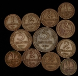 Набор из 12-ти медных монет 1924 года