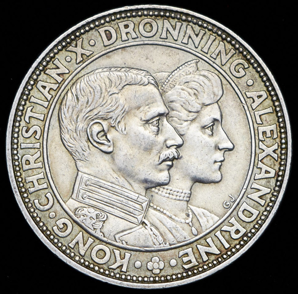 2 кроны 1923 "Серебряная свадьба Кристиана Х и Александры " (Дания)