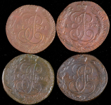 Набор из 4-х монет 5 копеек Екатерина II