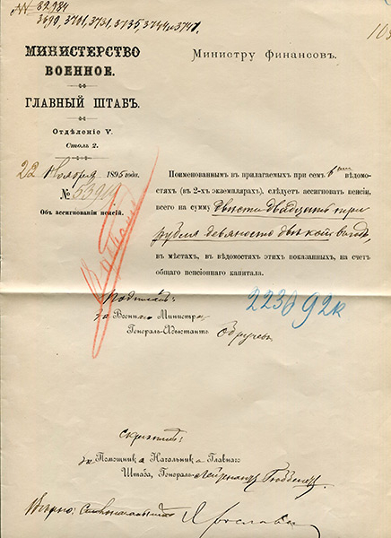 Ассигновка министру финансов 1895