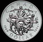 1 доллар 1994 "25 лет последнему патрулю на собачьих упряжках" (Канада)