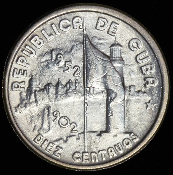 10 центаво 1952 "50 лет Республике Куба" (Куба)