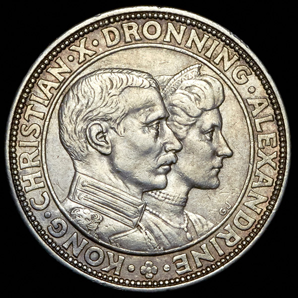 2 кроны 1923 "Серебряная свадьба Кристиана Х и Александры" (Дания)