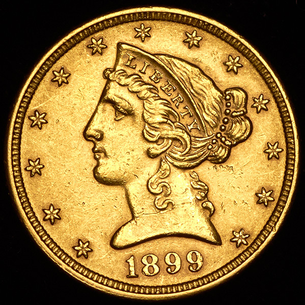 5 долларов золото. 5 Долларов 1899.