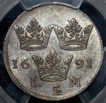 1 марка 1691 (Швеция) (в слабе)