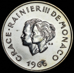 10 франков 1966 "10 лет свадьбе Ренье III" (Монако)