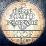 100 франков 1987 "230 лет со дня рождения Жильбера Ла Файета" (Франция) (в п/у)