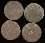 Набор из 4-х медных монет 5 копеек (Екатерина II) ЕМ