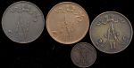 Набор из 4-х медных монет (Финляндия)