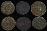Набор из 6-ти медных монет Полушка (Екатерина II)