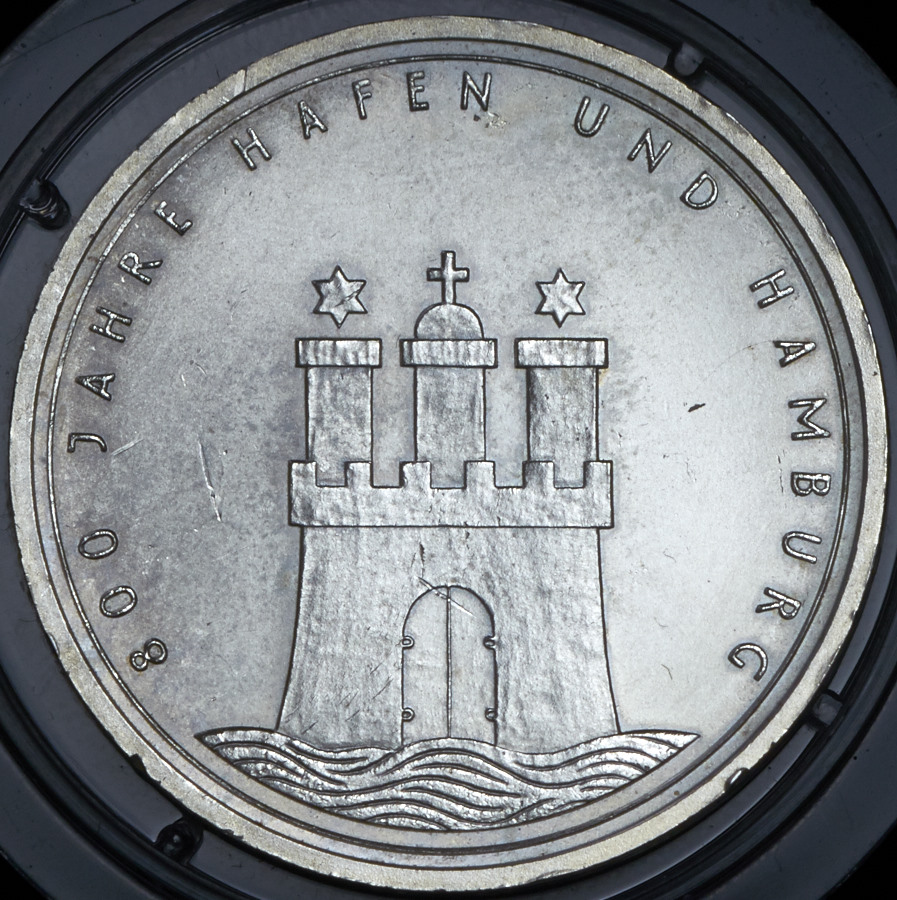 10 марок 1989 "800 лет Гамбургскому порту" (Германия)