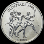 1000 лир 1992 "XXV летние Олимпийские игры в Барселоне в 1992 г " (Сан-Марино)